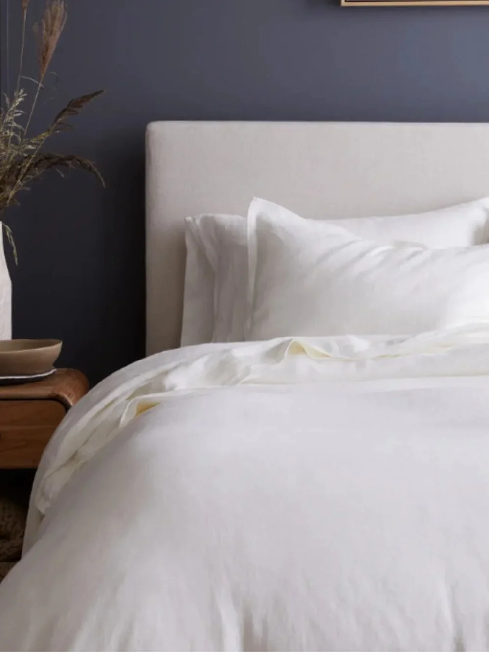 NWOT Quince European Linen Double Embroidered Edge King Duvet Cover in White